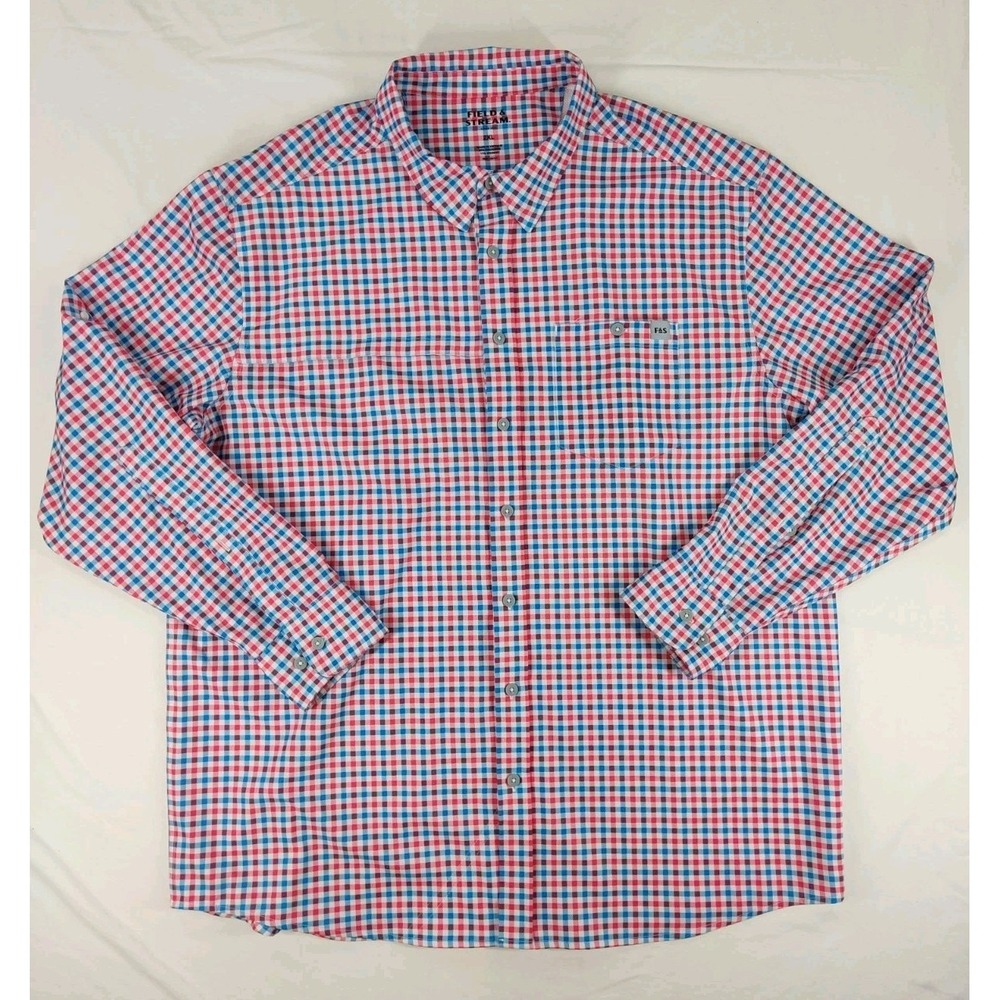 Field & Stream Mens Shirt XXL Red Blue Outdoors Lightweight Button Vented Hiking